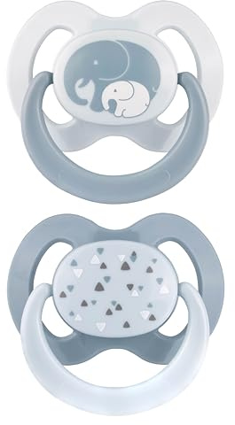 babynova Silikon Schnuller 2er-Set mit Sterilisationsbox - Schnuller Größe 1, 0-6 Monate - kiefergerechter Nuckel – BPA-frei – Made in Germany - Elefanten