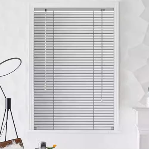 Estor veneciano de aluminio plateado de 25 mm, con listones ajustables, para montaje en pared/techo, fácil instalación, tamaño 140 x 210 cm, decoración elegante y duradera para el hogar