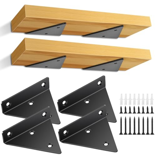 Jeffbaubl 4 Stück Schwebende Regalhalterungen, 8CM Unsichtbare Dreieck Wandhalterungen, Schwebende Regalhalterungen, Ersteckte Wandregal Halterungen Wandmontage für Lagerregal Bücherregal (Schwarz)