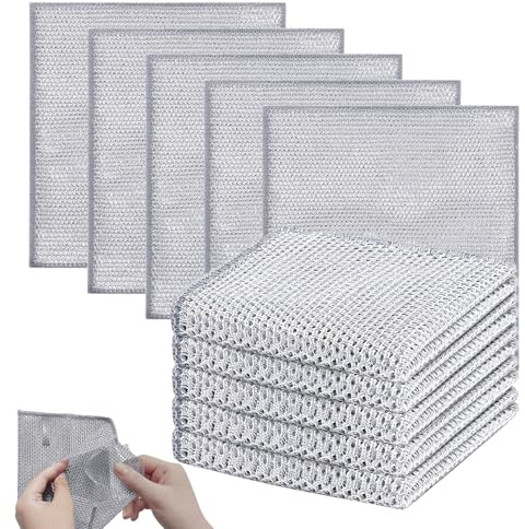Lotnery 10 PCS Triple-Layer Wire Dishwashing Cloths, Non Scratch Wire Dish Cloths for Lint-Free Kitchen Cloths for Dishes, Stovetops, Sinks (Thickened, 20x20 cm)