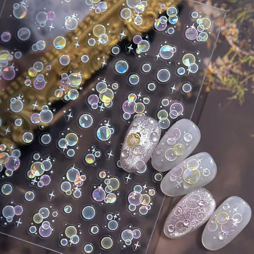 Bunte Wasserblasen Nagelsticker Selbstklebend Verträumt Muschel Licht Stern Blasen Nail Sticker Relief Kreis Blase Schaumstoff Nagel Stickers Ästhetisch Foam Bubble Nagel Sticker Nageldesign Nail Art