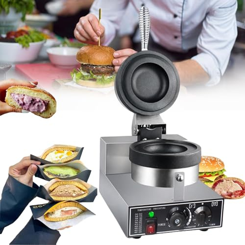 Piastra per waffle elettrica commerciale per hamburger, 1200 W, antiaderente, in acciaio inox, per panini, sandwich, per feste in casa, macchina per il riscaldamento di ciambelle e pane, 110