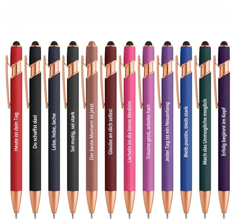 kander Kugelschreiber hochwertig, 12 Stück Kugelschreiber mit Touchpen | 2-in-1 Ergonomische Druckkugelschreiber 1.0mm Schwarze Tinte für Büro, Homeoffice und als Abschiedsgeschenk für Kollegen