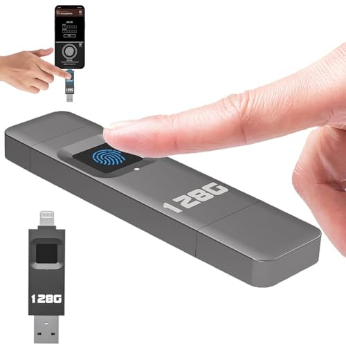 Memoria Usb Cifrada Con Huella Dactilar, Velocidad De Transferencia De 10 A 29 M/S, Admite 60 Huellas Dactilares, Puerto Ligh-tning + Usb, Para Tabletas, Ordenadores Y TeléFonos MóViles. 128GB