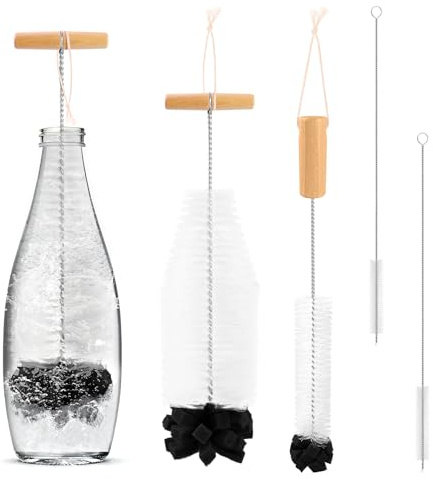 4 Pièces Brosse De Nettoyage pour Bouteille Sodastream, 33 cm Goupillon Bouteille avec Brosse Nettoyante, sans Rayures Goupillon Biberon, Ecouvillon Biberon pour Carafes en Verre, Bouteilles de Soda