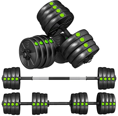 SPORTNOW Haltères Libres 2 en 1 Réglables avec Poignées Antidérapantes, 30 kg - Barres Incluses - Entraînement Musculaire & Haltérophilie Acier Noir et Vert
