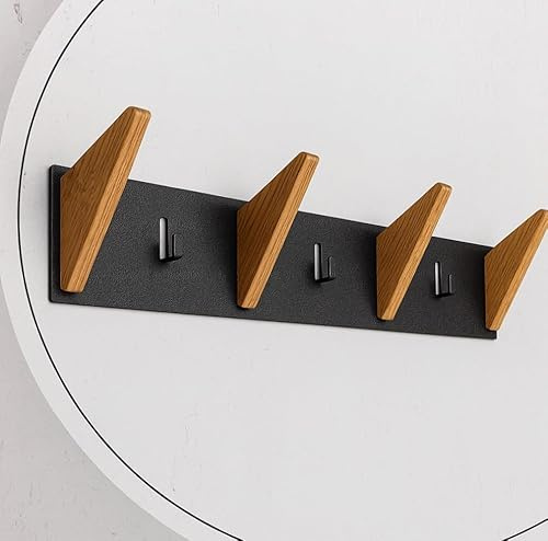 AE Günther® | Wandgarderobe Modern | Garderobenleiste aus Metall | Garderobenhaken Eiche | Schwarz 60 cm (Schwarz)