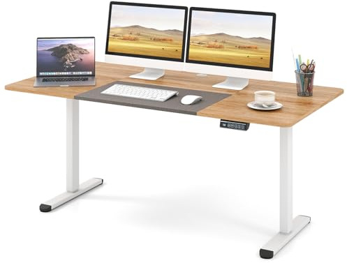 GIANTEX Bureau Electrique Réglable en Hauteur 140 x 70 cm, Bureau Informatique, Fonction Mémoire, Design Anti-Collision, Fonction de Verrouillage Enfant, Table Électrique pour Chambre (Naturel Clair)