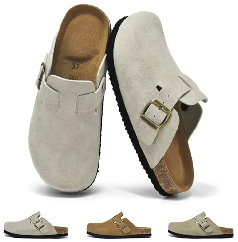 Wizshoe Sabot Donna Comode Ciabatte con Sottopiede in Sughero Sandali Chiuse Pantofole con Fibbia Regolabile Zoccoli Antiscivolo Scarpe da Giardino Indoor Outdoor Grigio 38EU
