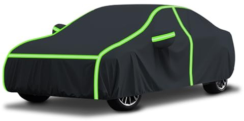 Car cover For BMW 1 Series | 1411x1748x4360mm, Auto waterproof tarpaulin with green reflective strips, custom-fitted outdoor Full vehicle covers breathable Dust