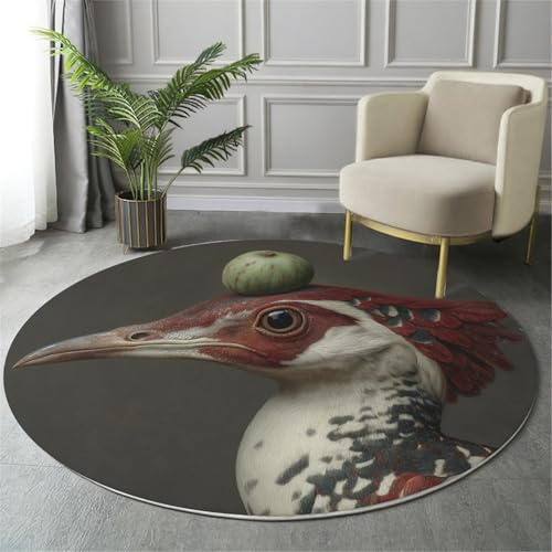 ALTCIRNMD Feigenvogel Rot Weiß Weicher Runder Kurzflor-Teppich Realistisches Ölgemälde Für Wohnzimmer & Schlafzimmer,Einfache Pflege,Heimbüro-Dekoration,80Cm Durchmesser