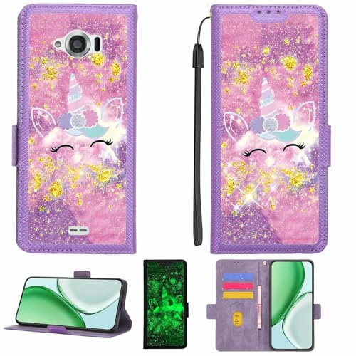 Kinetijy Coque Compatible pour Sharp SH-02G Coque Étui Housse Case Support [avec Film Protecteur HD d'une dureté de 9H] [Blocage RFID][Paillettes dorées + Brillantes] LPT-DJS