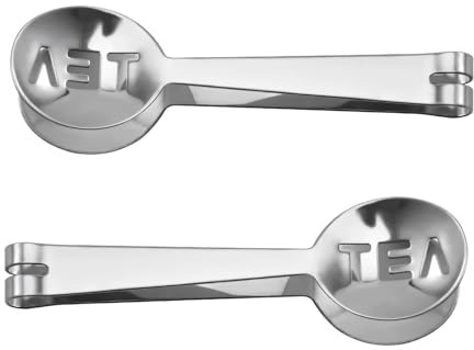 Tea Bag Squeezer Tongs 2 Pack Stainless Steel Spoon-Shaped Teabag Press & Clip with Non-Slip Grip for Ice Cubes Sugar Cubes Easy Clean Durable Tea Accessories