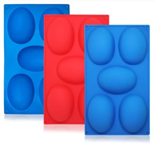 DaKuan Juego de 3 moldes de silicona para huevos, 6 cavidades, moldes de chocolate de Pascua, molde antiadherente de grado alimenticio para hacer dulces, gelatina, magdalenas, jabón, apto para horno y