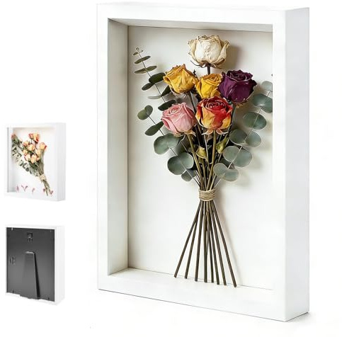 HXXWEUS Bilderrahmen zum Befüllen, 30 x 40 cm, Quadratischer Stereoskopischer Rahmen, Bilderrahmen Tief Hölzern bis 3cm, Befüllen Groß Schaukasten Wand, Hölzern Rectangle Rahmen, Weiß