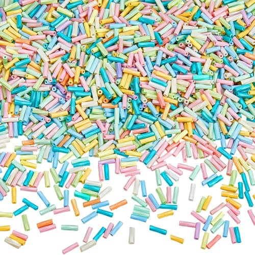 SUNNYCLUE 1 Box About 1714Pcs/60G Glass Tube Beads Embroidery Bugle Beads Multicolor 6.5x2mm Long Small Craft Screwy Twist Seed Loose Spacers for Earring Necklace Bracelet Jewellery Making Supplies