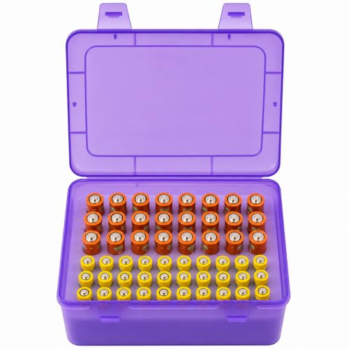BT-618 - Caja de almacenamiento de pilas (225 pilas para bloque de 9 V, AAA, C, D, 1,5 V, color morado, S)