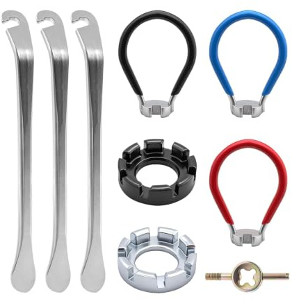 Dophee 9PCS Bicycle Spoke Wrenches Tool Kit for Bikes Wheel Adjustment | Valve Core Wrench, Wheel Adjustment Set with Valve Core Tool, Spoke Tools, Tire Levers, Bike Wheel Spoke Maintenance Set
