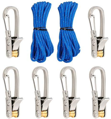 6 Pcs Guy Rope Tensioners with Locking Buckle, Rope Rollers for Para Cord | With 2 Pieces of 3-Meter Reflektierendes Nylonseil, Easy Knot-Free Operation, Rapid Adjuster for Camping Boating Bundling
