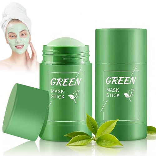 2 Pièce Green Tea Mask Stick, Green Mask Stick, Masques au Thé Vert, Nettoyage En Profondeur, Nettoie Les Pores, éLimine Points Noirs, Pour Tous Types De Peau, Soin Visage Femmes & Hommes
