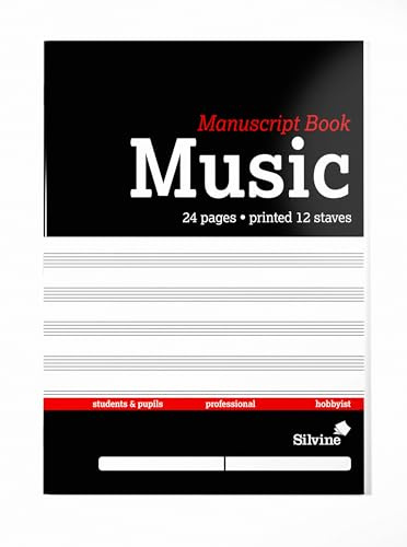 Silvine Musiknoten-Heft, A4, 12 Notenlinien, 24 Seiten, 12 Blatt