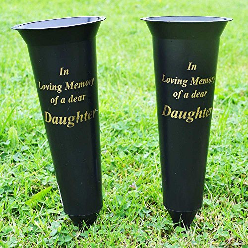 Set of 2 Daughter In Loving Memory Spiked Memorial Grave Flower Vases