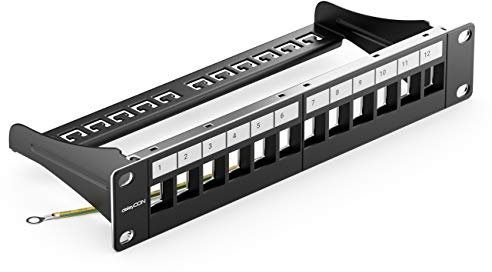 deleyCON 12 Porte Patch Panel Pannello Patch Modulare per Moduli Keystone 1HE (1U) 10 Pollici Montaggio Rack CAT5 CAT6 CAT7 CAT8 Compatibile LAN Rete Nero
