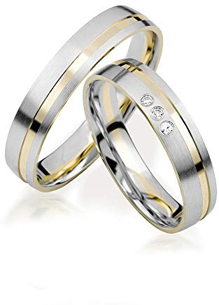 JC Trauringe Gold Paarpreis Bicolor Gelbgold Weißgold I Eheringe breit 4 mm I Edle Partnerringe mit Gravur in edler Schatulle I 2 Hochzeitsringe Herrenring ohne & Damenring mit Steinen I J184