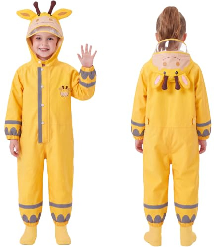 JinBei Chubasqueros Niña Impermeable Chaquetas Lluvia Amarillo Reno Alce Traje de Lluvia Capucha Mono Grande Frozen Poncho Pantalon Escuela Impermeables Transpirable Reflectante Capa Ropa 7-10 Años