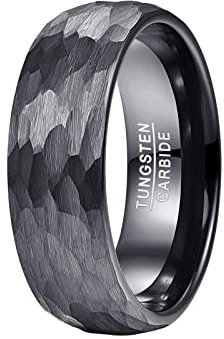 Vakki Gehämmerter Ring Schwarz Wolfram Ringe Herren Ring Wolframcarbid Schwarz Ring Herren Schwarz Gebürstet 8mm Größe 62(19.7)