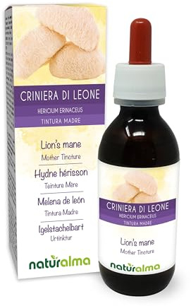 Igelstachelbart oder Löwenmähne (Hericium erinaceus) Pilz Alkoholfreier Urtinktur Naturalma - Flüssig-Extrakt Tropfen 120 ml - Nahrungsergänzungsmittel - Veganer