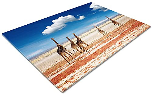Glass Chopping Board | Kitchen Worktop Protector | Multifunctional Cutting Board | Work Top Savers | Kitchen Accessories | Extra Large | Africa Herd Giraffe Blue