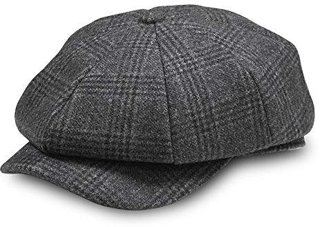 Newsboy Flat Caps Herren, Shelby Baker Boy Hüte für Herren Grau Tweed Vintage Verstellbar Peaky 8 Stück Herren Gatsby Barett Hut, Grau kariert, 58