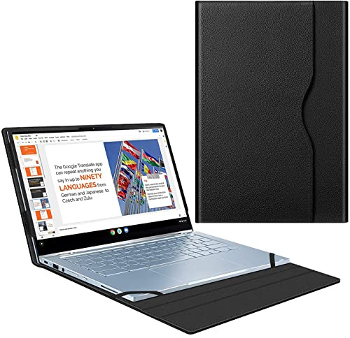 FINTIE Funda para ASUS Chromebook Flip C433TA / ASUS Chromebook C425 / Lenovo Yoga Slim 7 14IIL05 / DELL Latitude 7410 7420 - Funda de Piel sintética, Color Negro