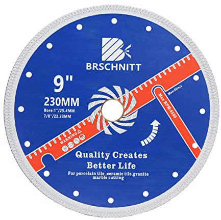Diamant Trennscheibe Fliesenscheibe 230mm - BRSCHNITT Turbo Mesh Diamantklinge mit X Felgensegment für Hart Keramik Porzellan Fliesen Granit.