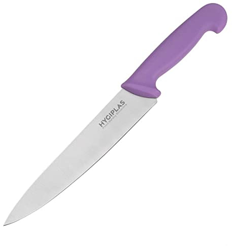 Hygiplas Stainless Steel Cooks Knife, Purple, 8.5 | Colour-coded handle assists with food safety compliance, preventing cross-contamination in busy professional kitchens.