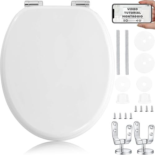 HAND - Tavoletta Water Universale in Legno con Cerniere Cromate Antiruggine - Copriwater Universale (Classica)