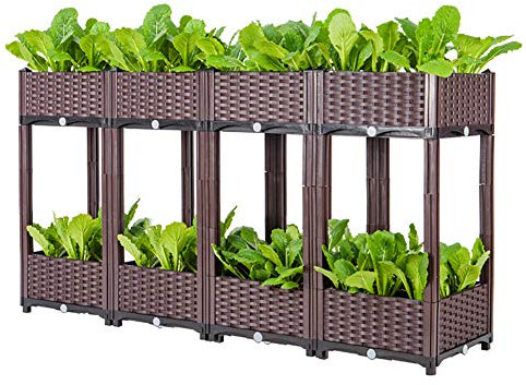 Hochbeet, Doppelschicht-Hochbeete aus Kunststoff mit selbstansaugender Bewässerung, Pflanzkastenbehälter für die Gartenterrasse,160x40x83cm