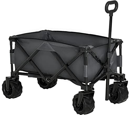 Outsunny 140L Festival Trolley on Wheels, Folding Camping Trolley Cart with Telescopic Handle, Big Wheels for Outdoor Garden Beach Fishing, Dark Grey