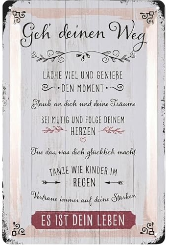 LANOLU Retro Blechschild GEH DEINEN WEG, Sprüche Schild Freundschaft, Shabby Chic Deko, Geschenk Motivation, Retro Farmhouse Deko, vintage Metallschilder in Holz-Optik aus Metall 20x30cm