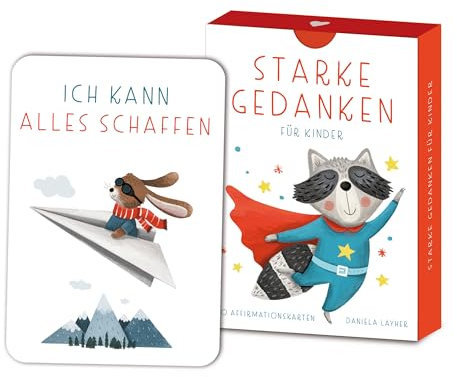 Naturforscher 40 Affirmationskarten Kinder - Rüsselfuchs Starke Gedanken - Mutmachkarten für Kinder - Selbstbewusstsein stärken - Ermutigungskarten Kinder - Affirmationen - DIN A7