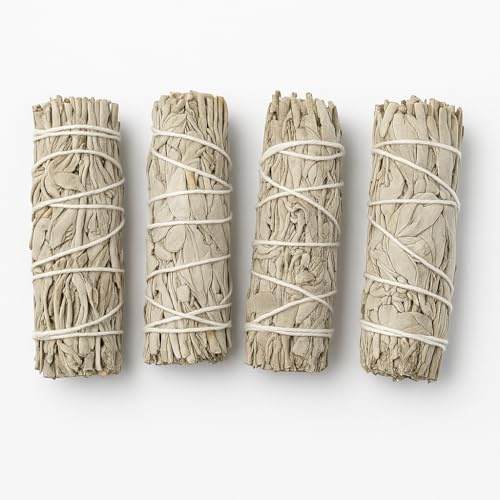 White Sage Smudge Sticks 4 Pack, 10cm Dried Sage Bundles for Home Fragrance, Meditation, Yoga, Aromatherapy and Space Refreshing Rituals
