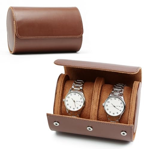 HNCY Boîte à Montre Homme, Étui Montre Voyage, Luxe PU Cuir Etui Montres pour 2 Montres, Boite a Montres Portable Coffret Rangement Rétro Classique, Pour Coffret Cadeau Noël Anniversaire