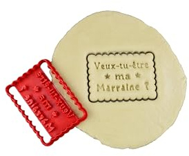 3DKOUPE - Emporte-pièce petit beurre - Veux-tu être ma marraine ? - Couleur au choix - Conçu et fabriqué en France