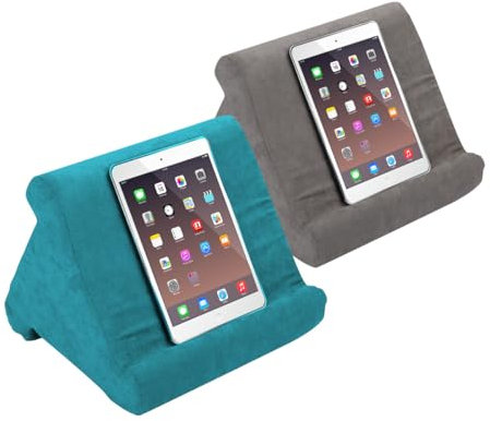 Orange Donkey, Tablet Kissen Set – Grau und Blau - 3 Blickwinkel – Tablet Kissen – Tablet Halter – Tablet Ständer – Kissenauflage