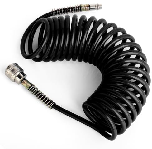 TAILONZ PNEUMATIC Nero Tubo flessibile a spirale in PU da 5 m con diametro esterno di 8 mm (con attacco rapido e nipplo a innesto, materiale del tubo in PU)