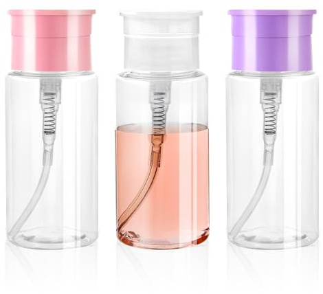 ShanySheny Acetone Pump Dispenser, 3 Pack Push Down Pump Dispenser, Empty Nail Polish Remover Pump for Facial Toner Makeup Remover Essence Micellar Water Nail Polish Remover 5.1oz/150ML