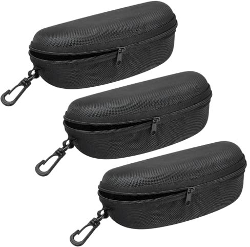 Shengxi 3 Stück Eva Brillenetui, Schwarz Brillenetui Hartschale Kratzfeste Brillenorganizer mit Reißverschluss Haken zum Tragbare Rucksäcke für Damen Herren Sonnenbrille Sportbrille