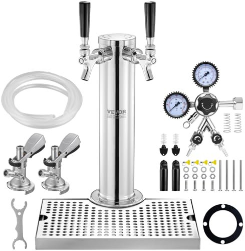VEVOR Kit Colonne à Bière Double Robinet, Distributeur de Bière Boisson en Acier Inoxydable, Tireuse à Bière avec Régulateur à Double Jauge W21,8 et Coupleur de Fût Système A, pour Bar Restaurant
