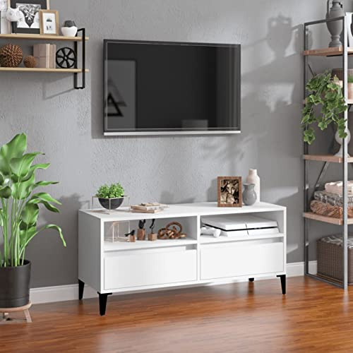 Homgoday TV-bänk plywood vit 100 x 34,5 x 44,5 cm, TV-ställ vardagsrum matsal soffbord TV musikutrustning garderob TV-möbler TV-möbler Type3